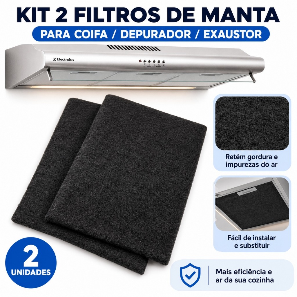 Imagem Kit 2 Filtros de Manta p/ Coifa Exaustor Depurador Colormaq Suggar