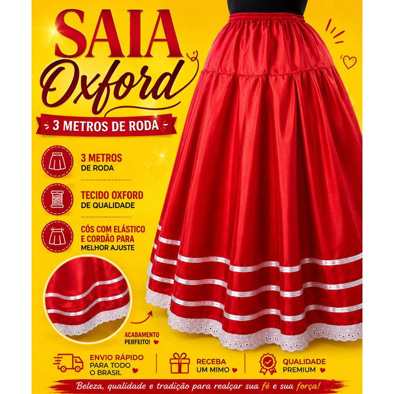 Saia Básica Vermelha Com Fitas Branca Umbanda Candomblé Malandragem