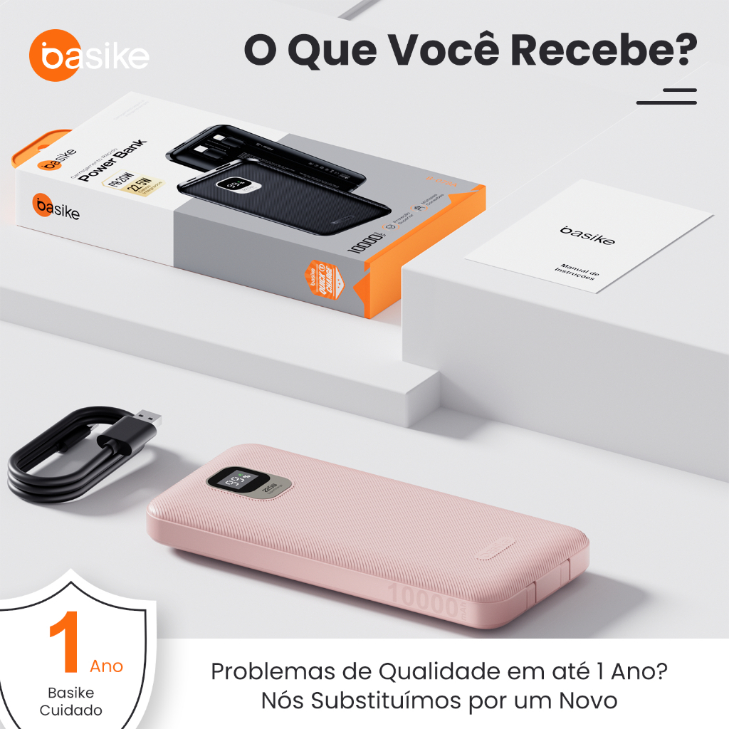 Power Bank Basike 20000mAh com Cabo e Display Digital Rosa — foto 2