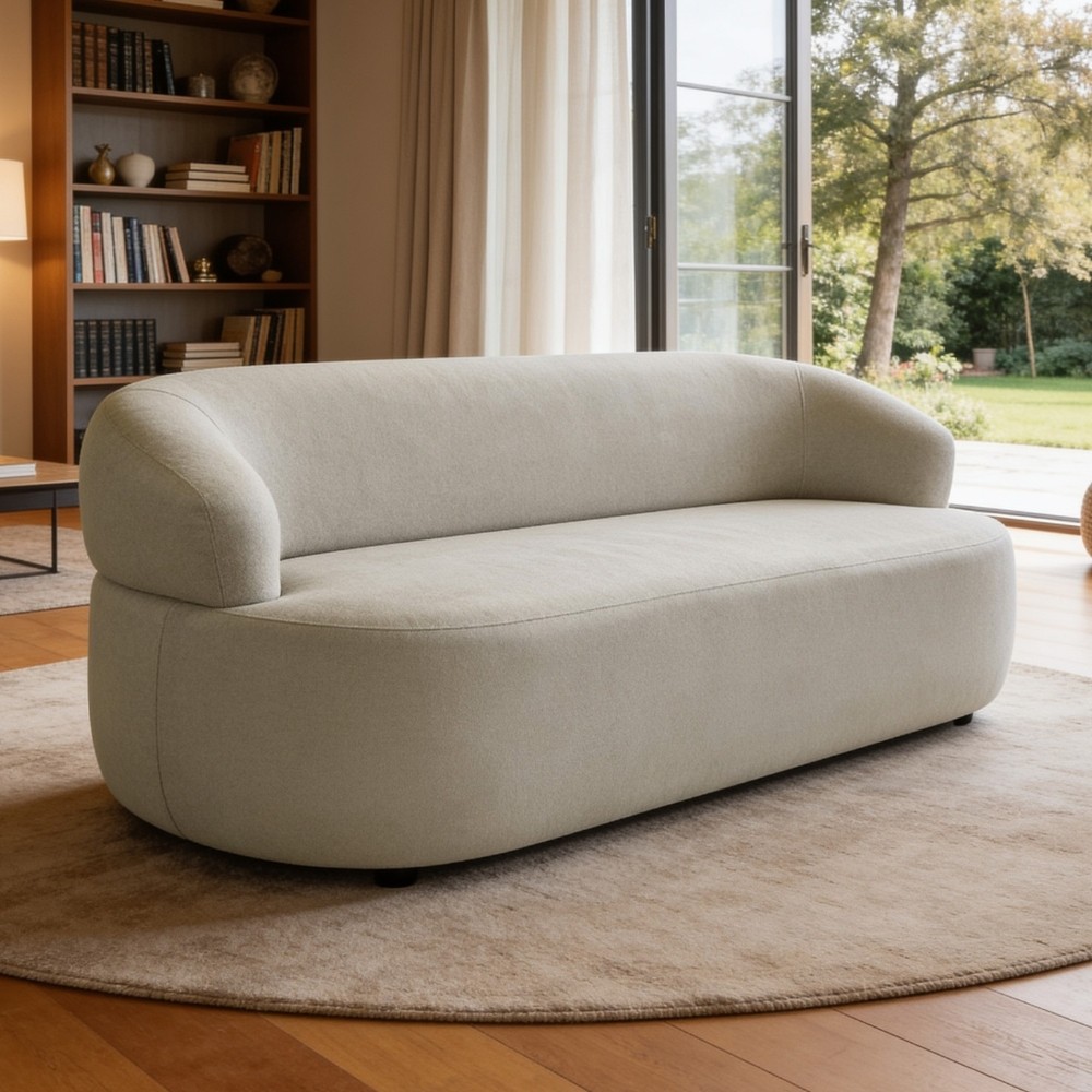 Sofá 2 Lugares Orgânico Sala de Estar Living 140cm Carmen F04 Bouclê Bege - Lyam Decor