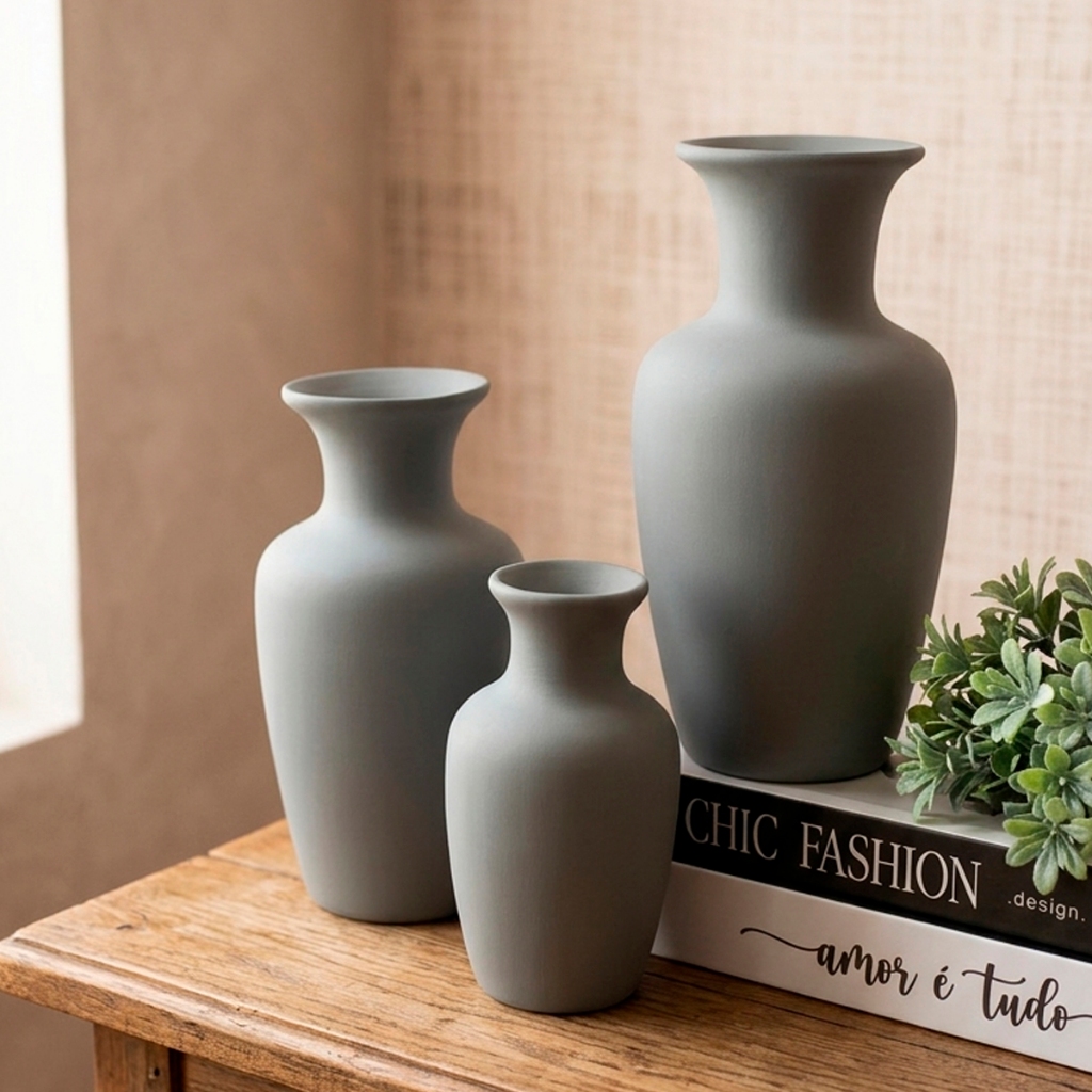Kit 3 Enfeites Decorativos Mesa de Jantar Decoração Sala Vasos Cerâmica Moderno Jarros Decorar Casa