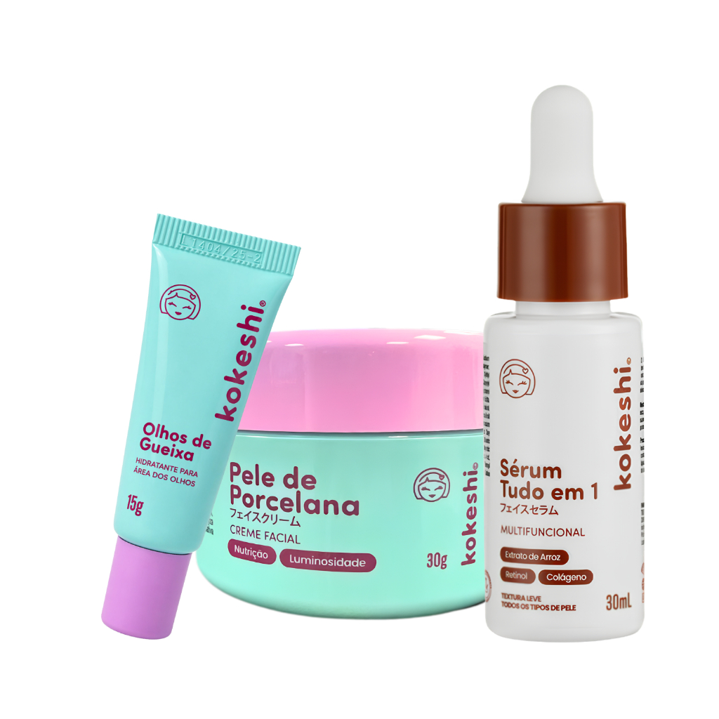 Kit Renovadores Kokeshi Creme Sérum Facial Pele de Porcelana Sérum Tudo em 1 Olh
