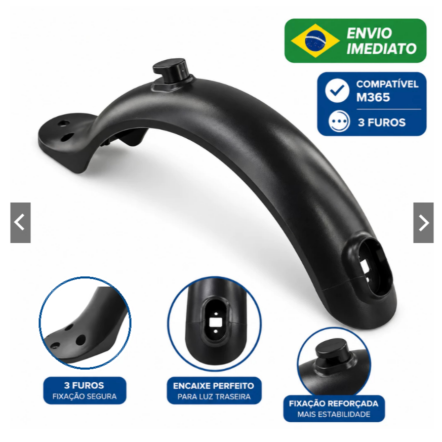 Paralama Traseiro 3 Furos para Patinete Elétrico Xiaomi M365 / Foston B08 S08