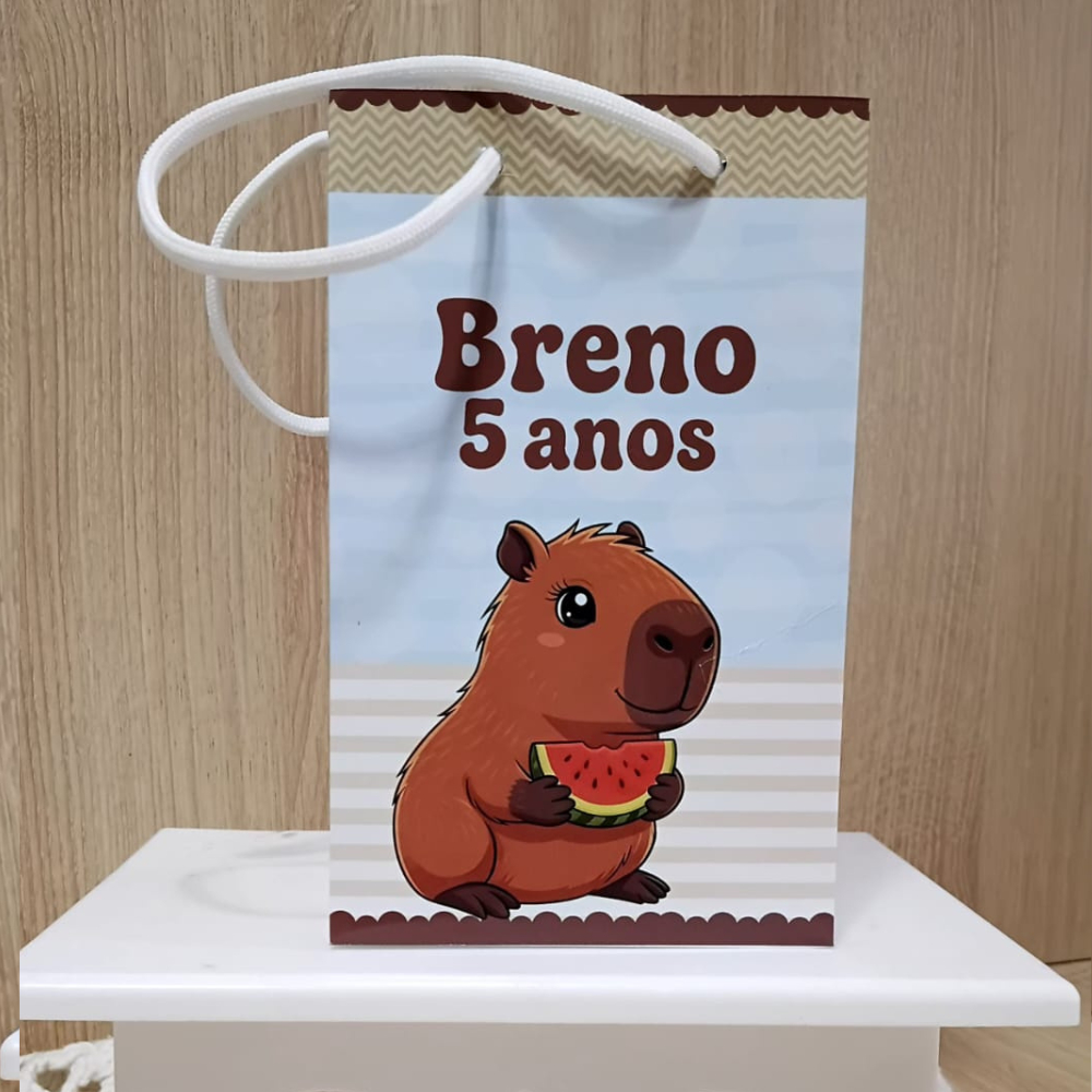 Sacolinha  Personalizada Capivara menino Pegue e Monte | Sacolinha Surpresa Lembrancinha Festa Infantil Capivara Azul