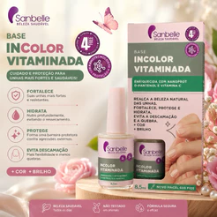 Base Incolor Vitaminada Sanbelle 8,5ml – Fortalecedora | D-Pantenol + Vitamina C | Tratamento para Unhas