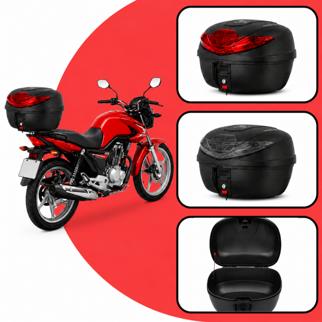 Baú Bauleto Moto 35 Litros Pro Tork Smart Box 4 1 Capacete com Base Universal Lente Vermelha Fumê