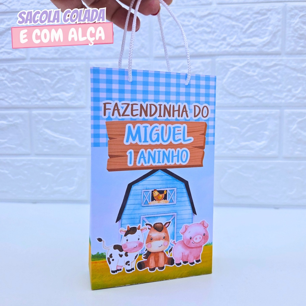 Sacolinha Personalizada Fazendinha Azul P | Sacolinha Surpresa | Lembrancinha de Festa | Aniversário