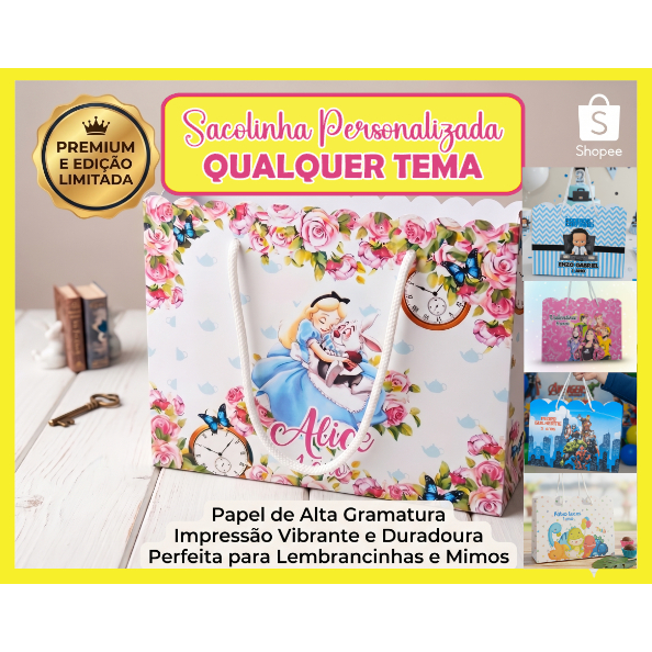 Sacolinha Personalizada Festa Infantil - Qualquer Tema - Lembrancinha Luxo - Pegue e Monte