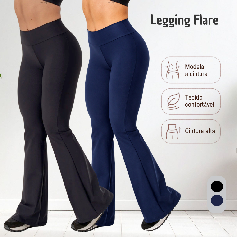 Calça Legging  Bailarina Flare Peluciada Wide Leg Cós Alto e Zero Transparência Suplex