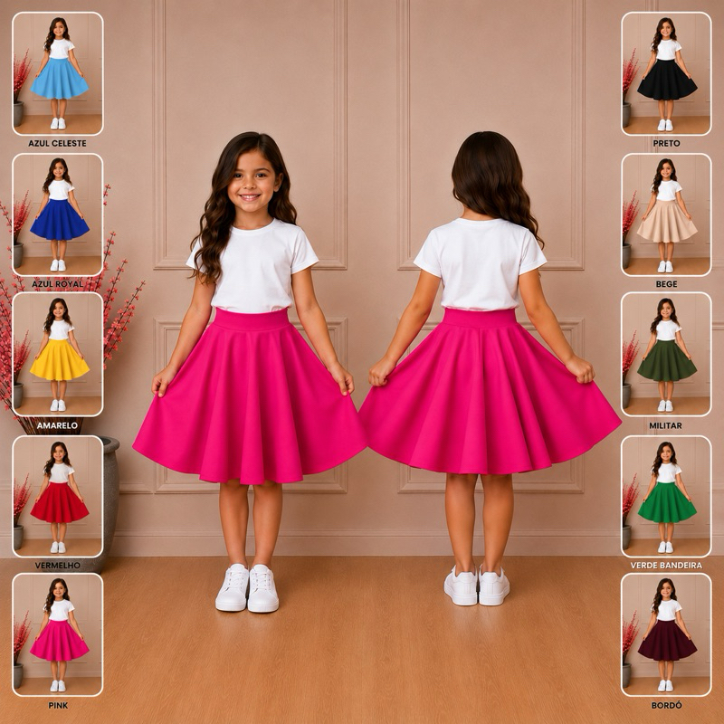 Saia INFANTIL Godê Duplo 360° A PRONTA ENTREGA!! Rodada Midi Moda Evangélica Blusa Blusinha Conjunto Vestido