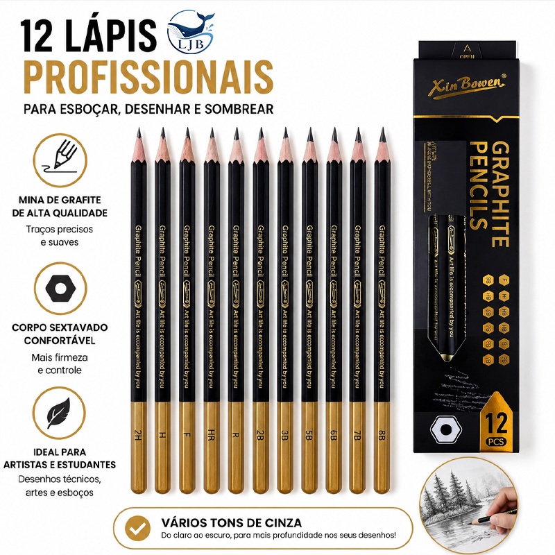 12-36PCS Lápis de Desenho Profissional 12 Graduações 2H a 8B Grafite Hexagonal para Artistas e Arquitetos SM-005