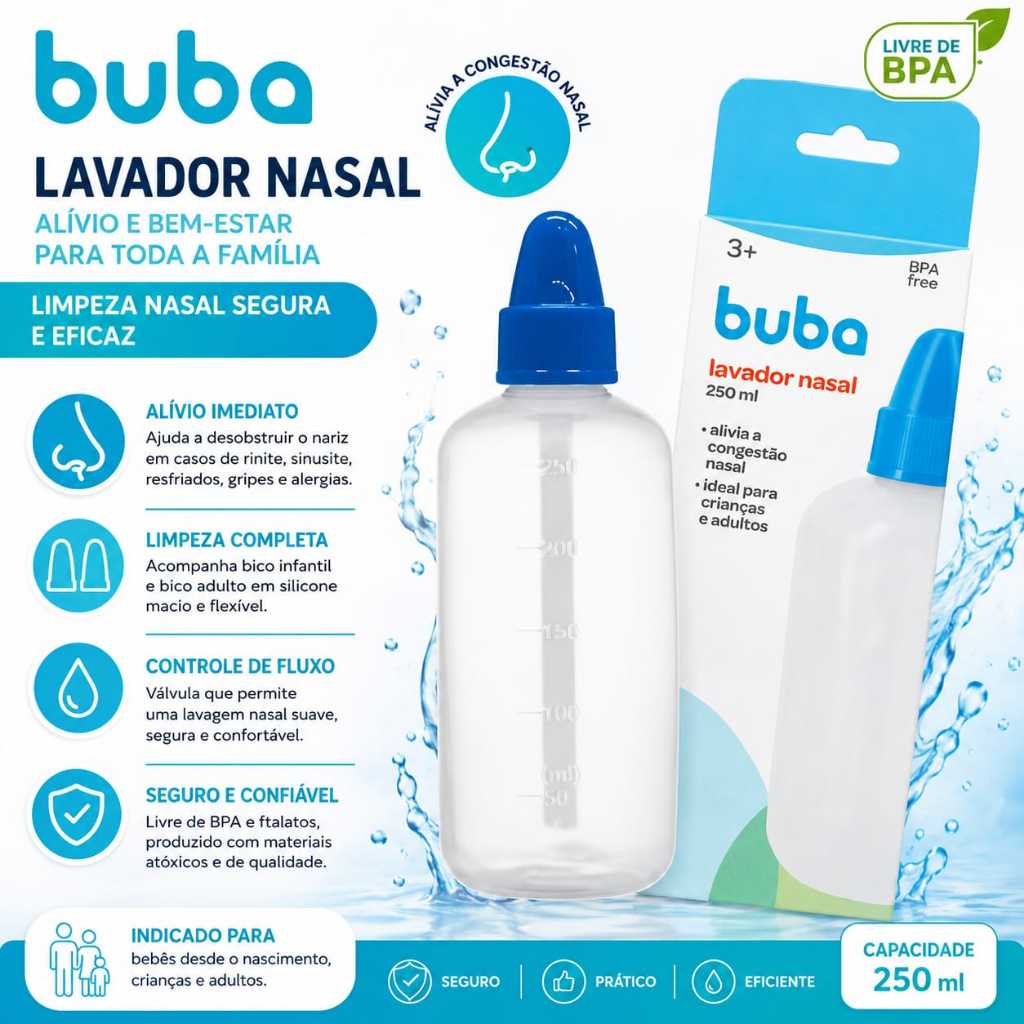 Lavador Nasal Buba 250ml Ducha Nasal Higienizador Rinite Alérgica Sinusite Adulto Infantil