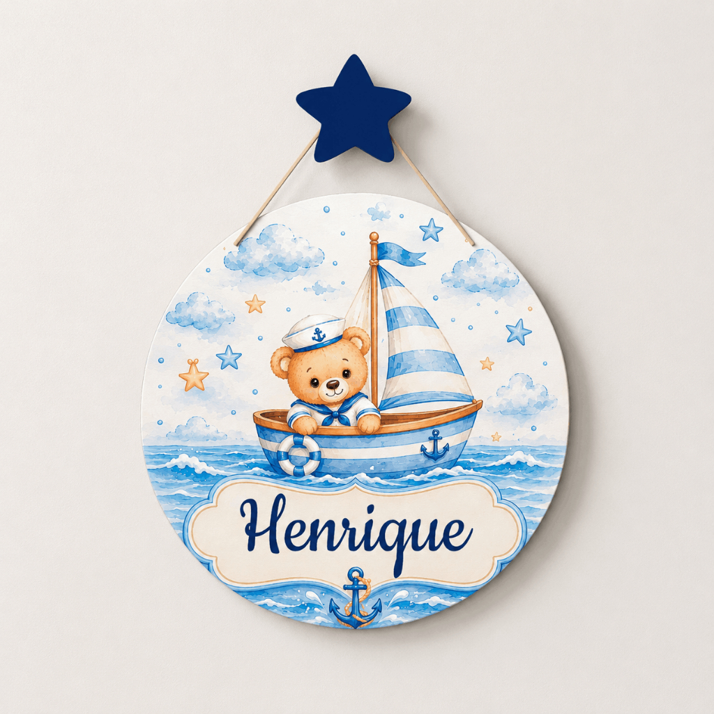 Porta Maternidade Ursinho Marinheiro Menino Nome Personalizado Decoração Infantil