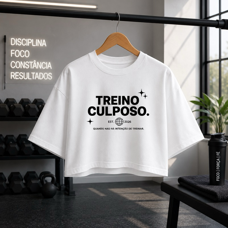 Cropped Fitness Feminino Oversized 100% Algodão Camiseta Academia Streetwear Treino Casual Estampa Premium Frete Grátis