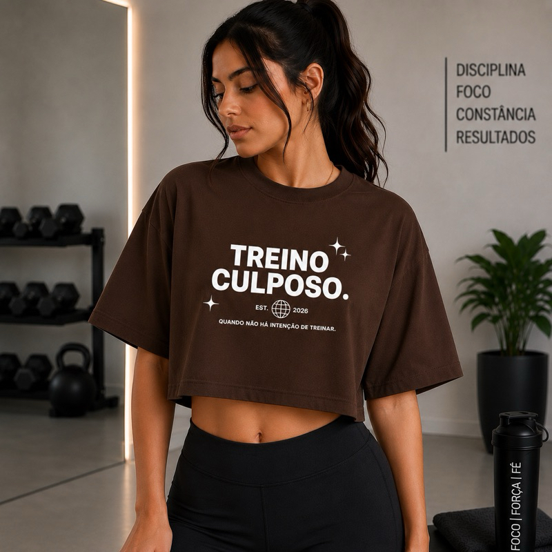 Cropped Femenino Oversized Academia 100% Algodão Estampada Camiseta Fitnes Treino Versátil Streetwear Promoção