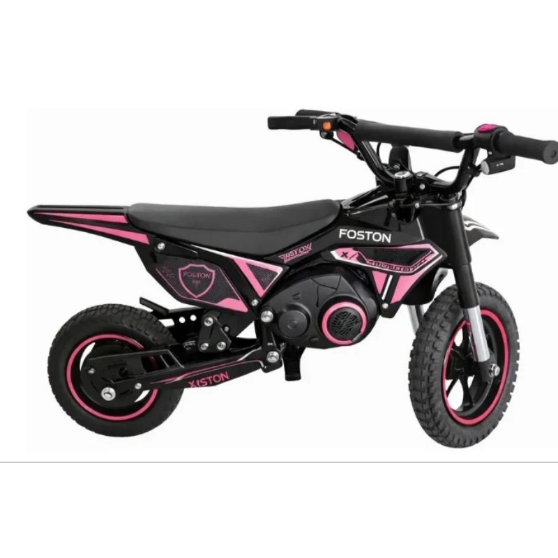 Mini moto eletric foston x200 250w 3 velocidade, suporta ate 80 kilos, possui led COR PRETA COM ROSA