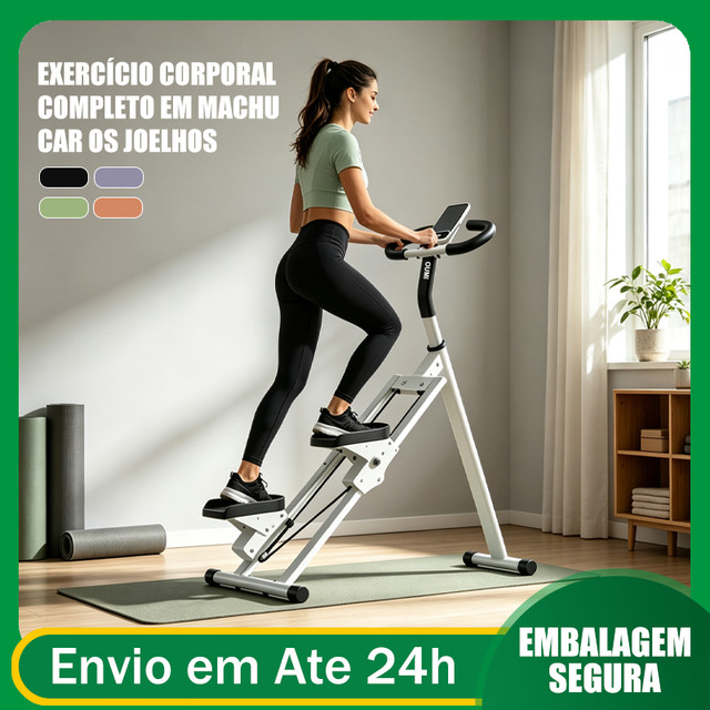 Stepper Vertical Dobrável Com Guidão Ajustável, Contador Digital LCD, Pedal Antiderrapante, Treino de Pernas Glúteos