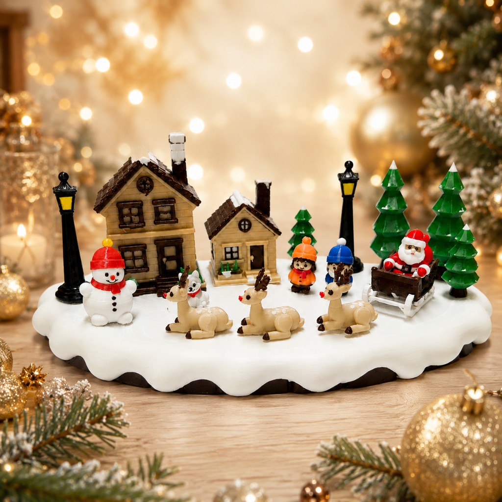 Vila Natalina Cenário de Natal Decoração Trenó Papai Noel Renas Decoração de Natal