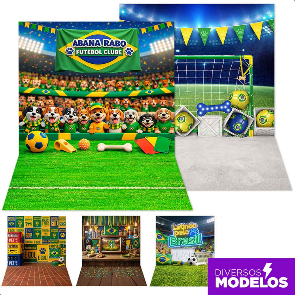 Fundo Fotográfico Pet Shop Futebol Cenário para Foto Sublimado Em Tecido