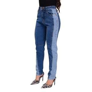 Calça Mon Jeans Feminino Bicolor Sem Lycra Cintura Alta Detalhe De Lateral, Revesst Jeans.