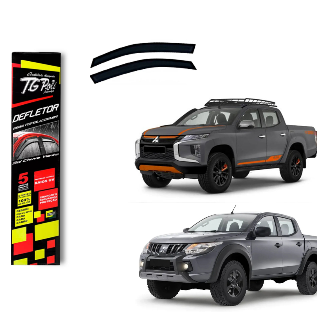 Calha de Chuva Mitsubishi L200 Triton 2017 a 2024 Outdoor 2020 a 2024 TG Poli Defletor 4P Fumê