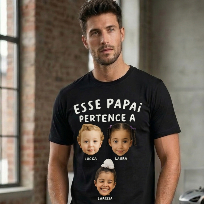 Camiseta Masculina 100% Algodão Estampada Dia dos Pais Personalizada Rosto Dos Filhos Qualidade