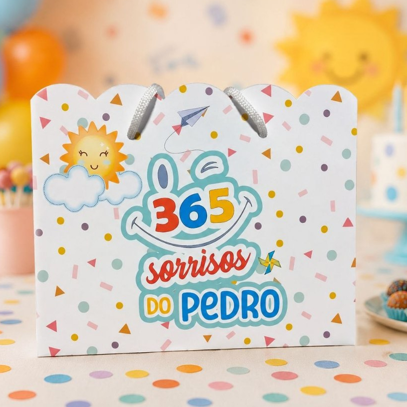 Sacolinha Personalizada Festa Infantil 20x15cm Nuvem Pegue e Monte Lembrancinha 365 SORRISSOS MENINO