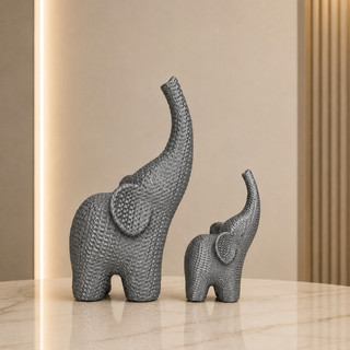Kit 2 Elefantes da Sorte para Decoração Impressão 3D Acabamento Efeito Crochê Diversas Cores