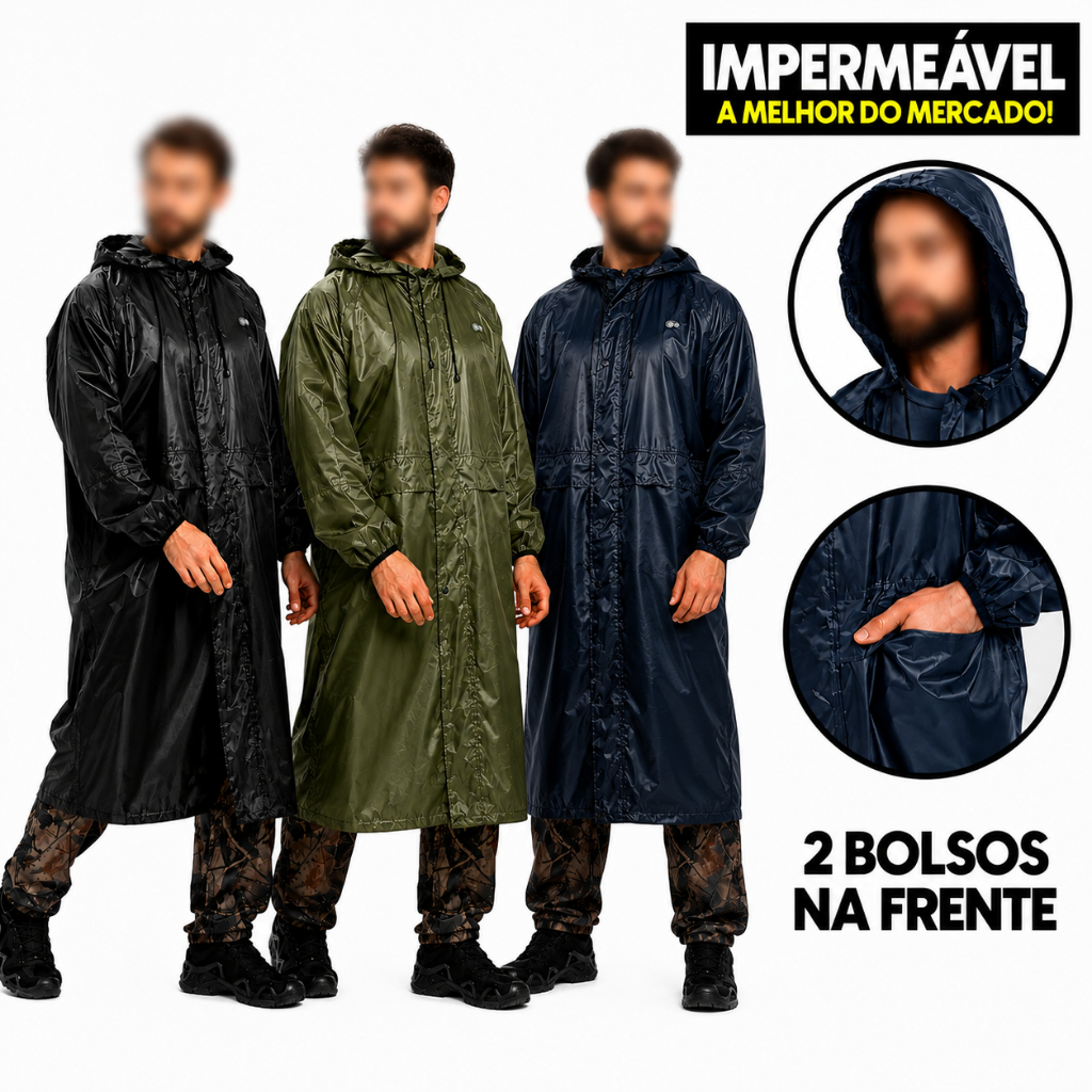 Capa Chuva Impermeável Pvc Forrado Com Capuz Epi Obra Preto Verde Oliva Azul Escuro