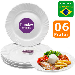 Kit jogo 6 Prato Raso redondo de vidro temperado Duralex Vidro Pétala Branco Opaline