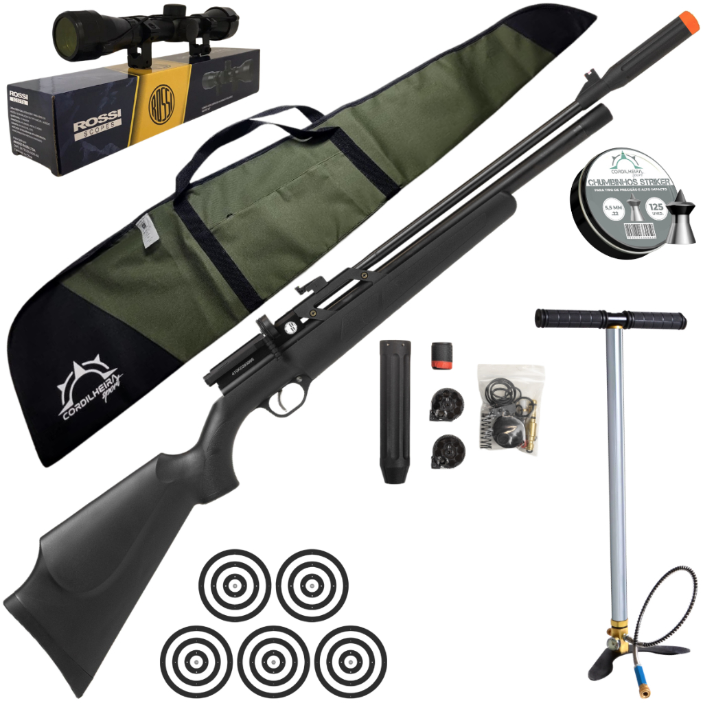 Carabina de Pressão Rossi Dione PCP Com Válvula Reguladora 5,5mm + Capa + Bomba