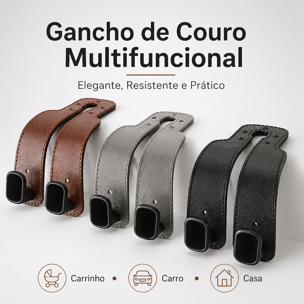 Gancho Universal Para Encosto De Cabeça De Assento De Carro-Duplo Couro Premium Cabide De Liga Grande Com Suporte Carpei