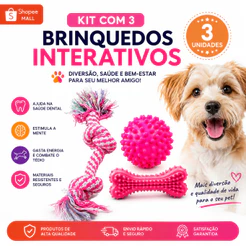 Brinquedos para Cachorro Kit 3 ITENS Completo | Corda de Algodão Resistente + Bola + Mordedor Texturizado | Cães Peq