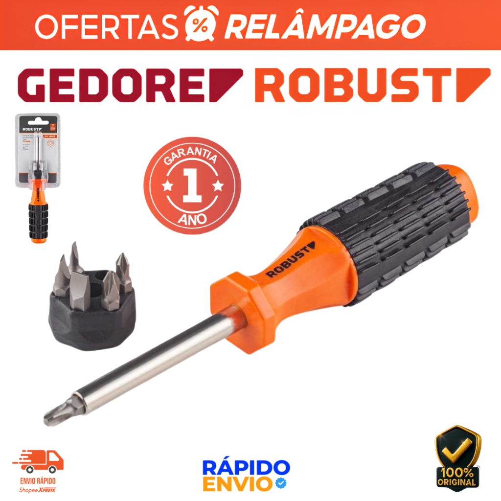 Kit Chave De Fenda Phillips Bits Com Ponteiras 7 Em 1 - Gedore Robust 7 Peças Original