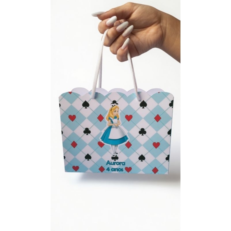 Sacolinha personalizada Alice no país das maravilhas festa infantil brinde mimo lembrancinha