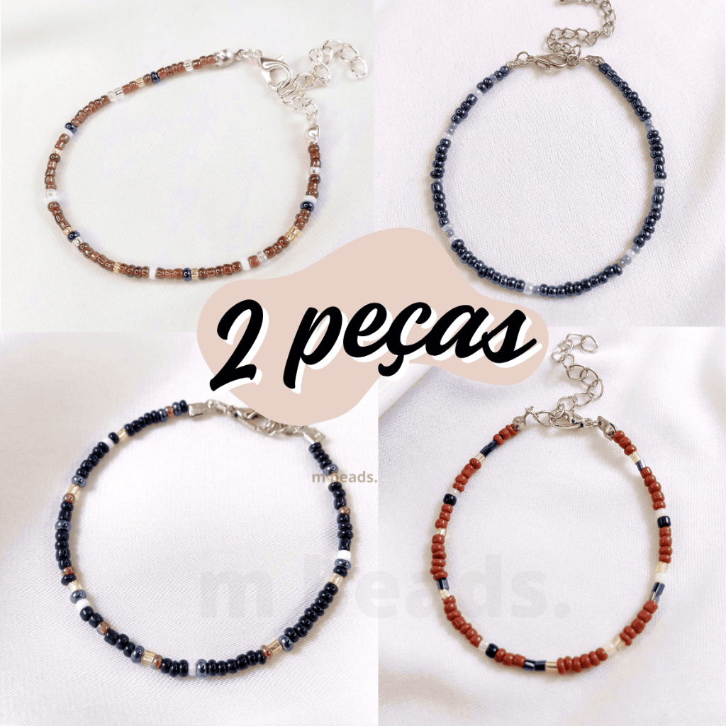 2 pçs Pulseira de Miçanga Sortidas - Pulseira Feminino Masculino de Miçangas - [Pulseira Slim Sortida]