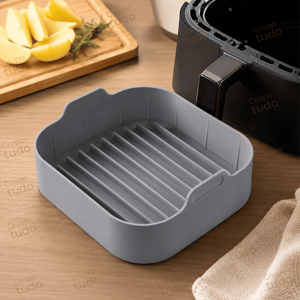 Forma de Silicone Para AirFryer Redonda ou Quadrada Cozimento Cesto Fritadeira Elétrica 20cm