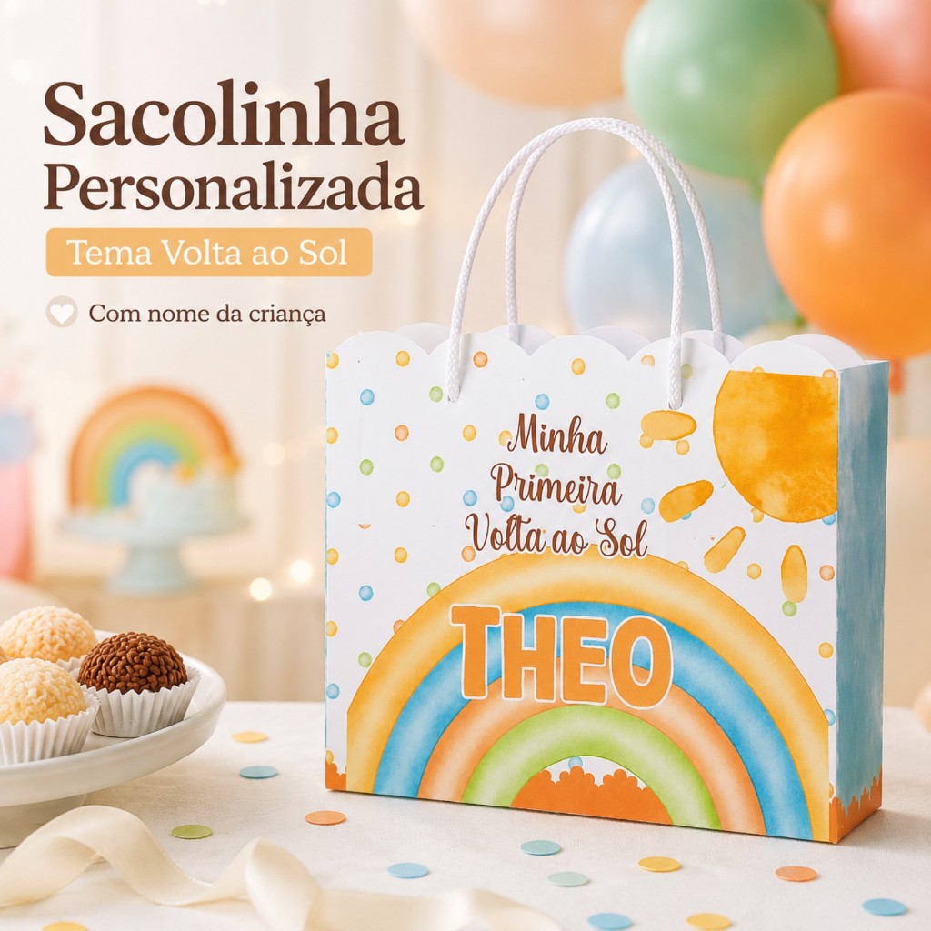 Kit 10 Sacolinhas Personalizadas Minha Primeira Volta ao Sol Lembrancinhas Aniversário