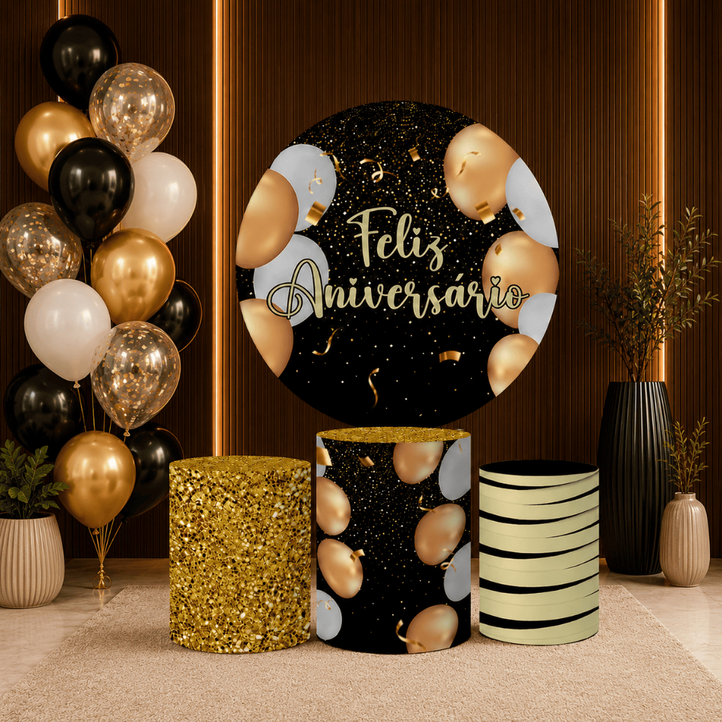 Trio Capa de Cilindro + Capa de Painel Feliz Aniversario Veste Fácil