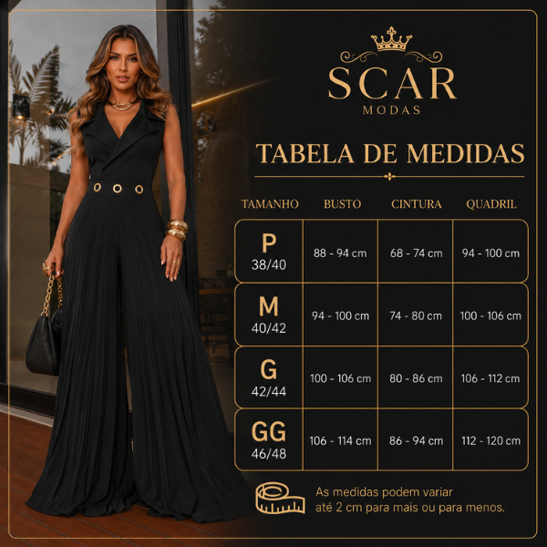 Macacão Feminino Longo Plissado Elegante Festa Casamento Formatura Madrinha Alfaiataria Premium — imagem 2 de 2