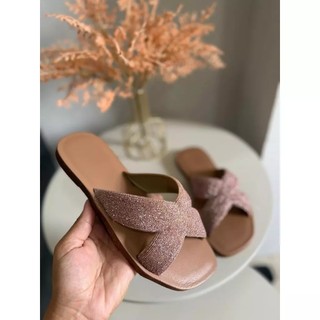 Sandalia Rasteirinha Feminina Glitter X Cruzada Chinelo Slide Confortável Casual Leve Mod…
