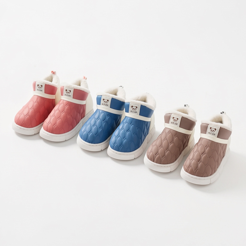 Pantufa Infantil Chinelo De Casa Menino Menina  PU Impermeáveis de Calçado Fechado Pelúcia Confortável Inverno FTX1007CE