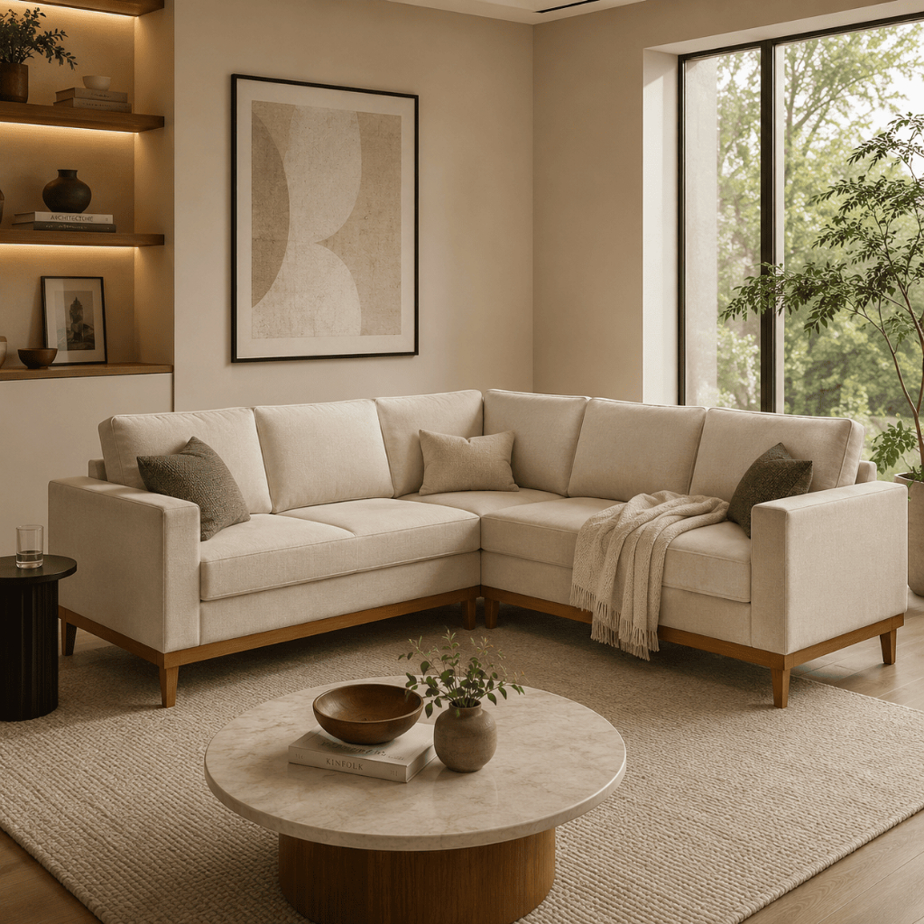 Sofá De Canto Linha Alto Padrão Modelo Toronto Linho Premium 5 Lugares Sala De Estar