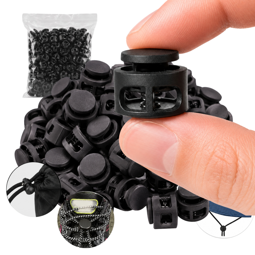 Trava Cordão Cord Lock Plástico 17mm Furo Duplo 200 Unidades Para Roupas Bolsas Mochilas E Acessórios