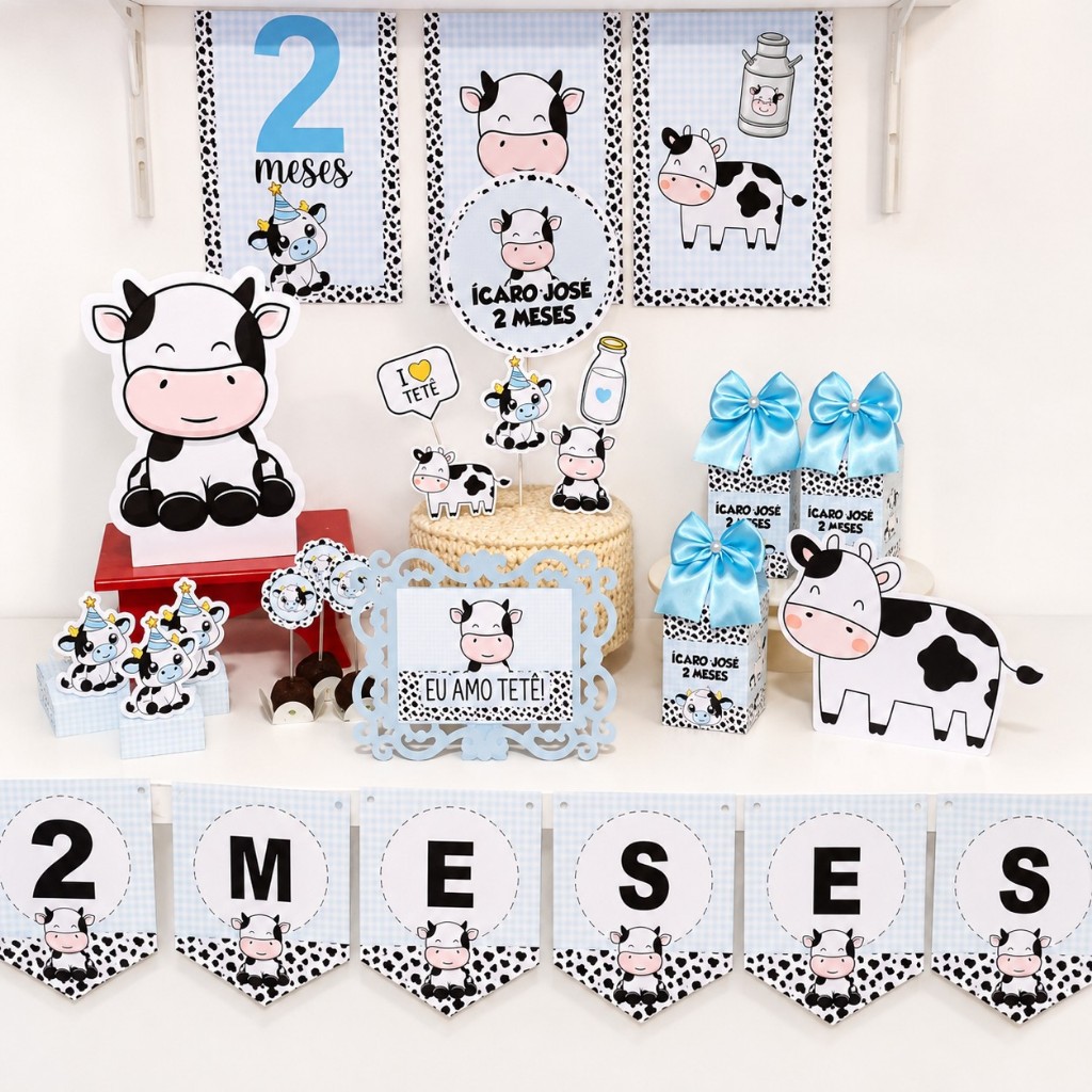 Kit Festa Vaquinha Menino Amo tetê só um bolinho personalizado/mesversário aniversário/festa infantil