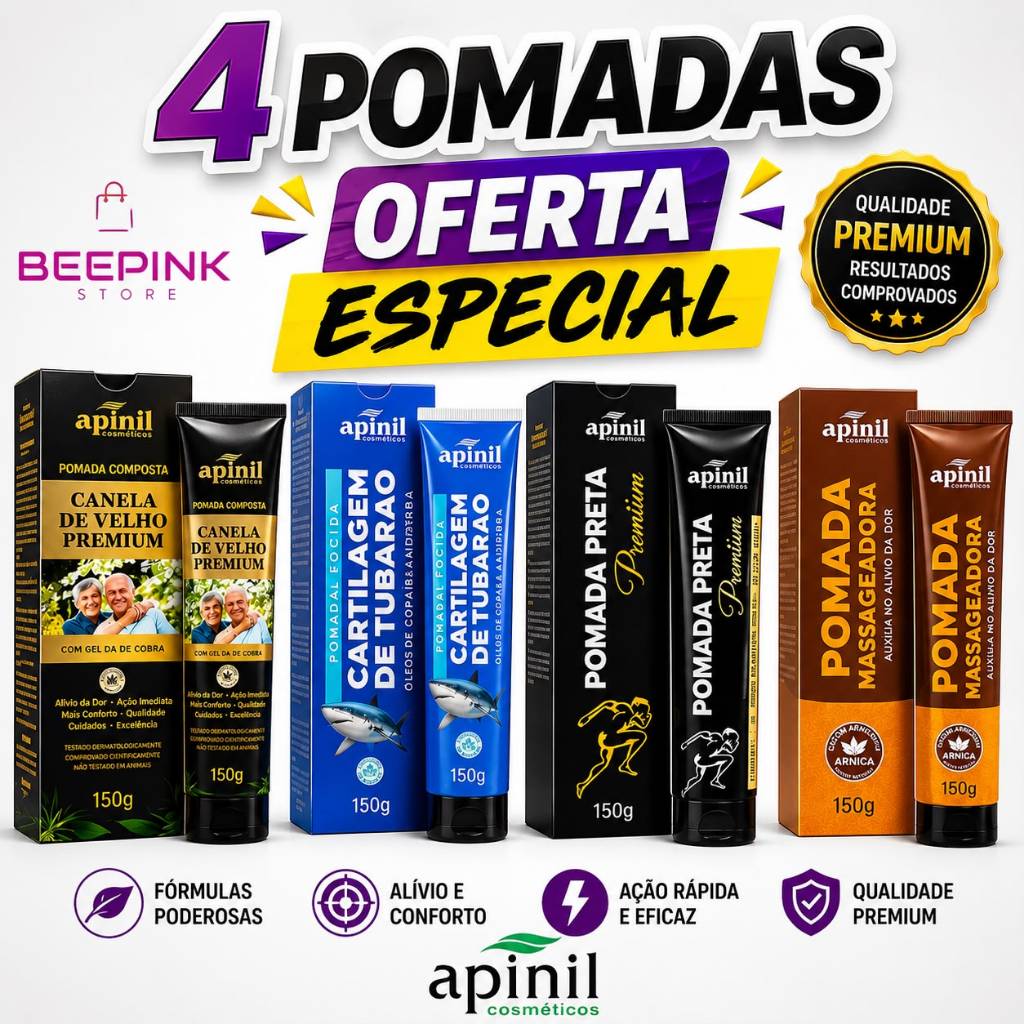Kit 4 Pomadas preta+tubarão+maluteiro+canela de velho