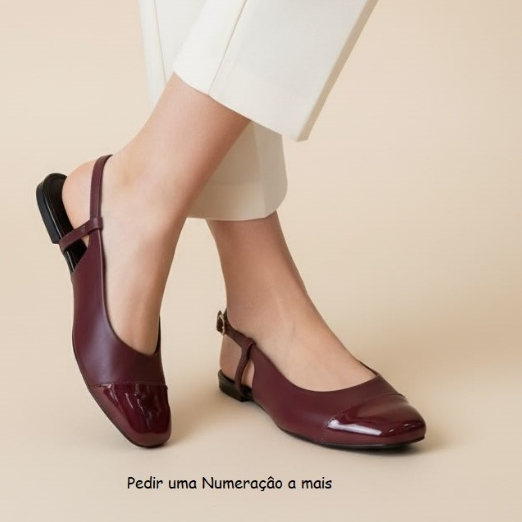 Sapatilha Feminina Confortável Luxo Elegante Sapato Feminino Slingback Mocassim Bico Quadrado Marsala