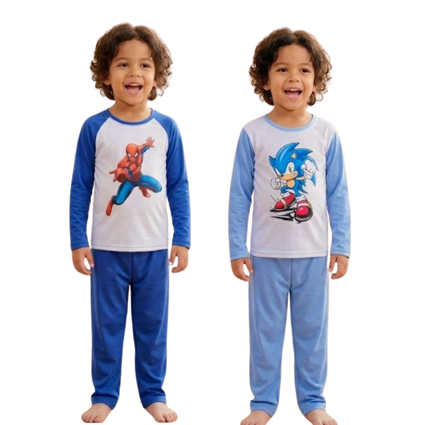 Pijama Infantil Inverno Menino Manga Longa Quentinho Personagens Malha PV Confortável Tamanho 4 ao 12