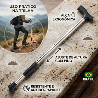 Bengala Ortopédica Ajustável - 10 Níveis, 72 - 92cm, Reforçada e Antiaderente para Adultos Mais Velhos