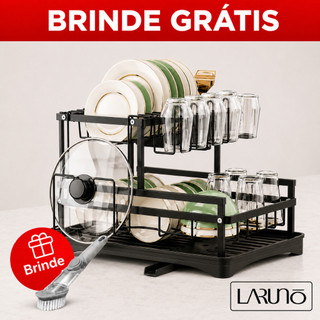 Escorredor de Louças 2 em 1 Rack Duplo de Pia Aço Carbono Preto LARUNO